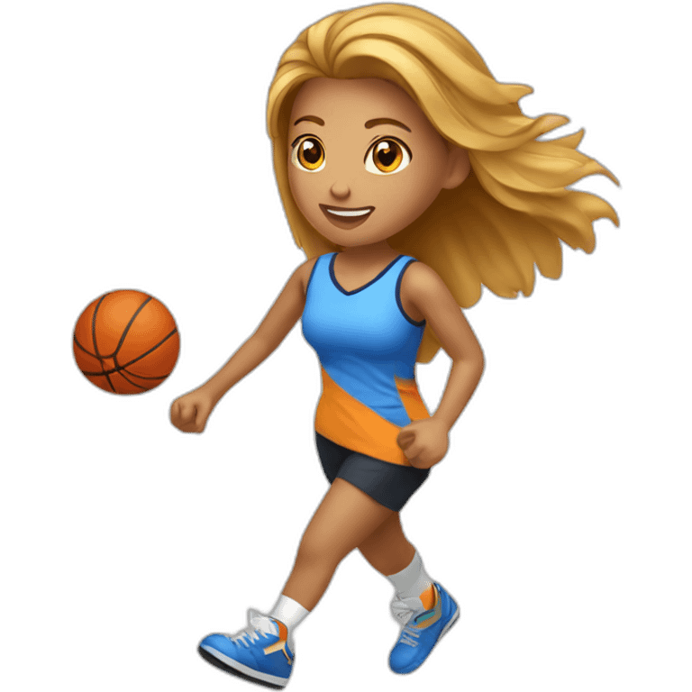 female playing football with small basket ball emoji