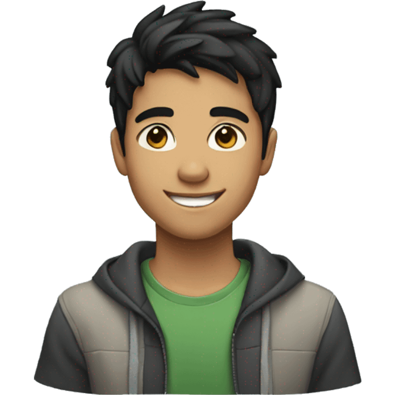 teenager with short black hair, no beard, no mustache , smiling emoji