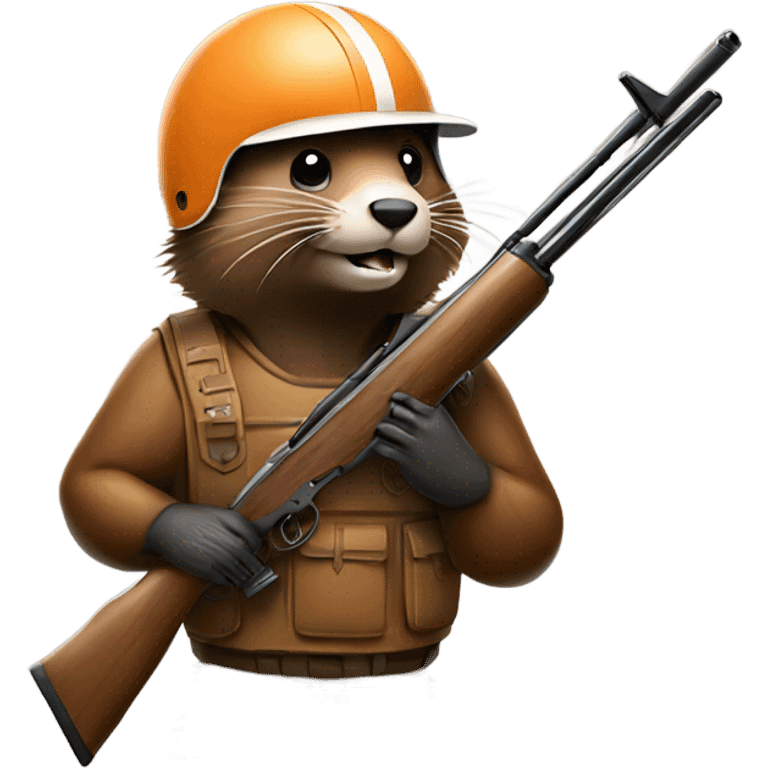 Beaver in football pads with hunting rifle emoji