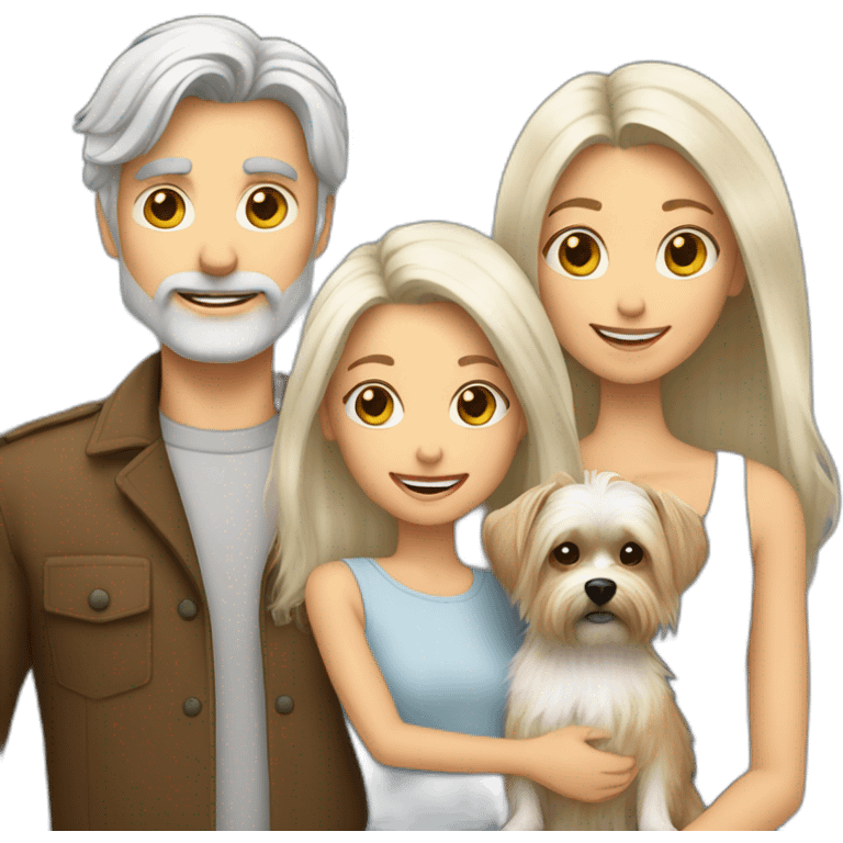 Hold Family with a White man hold with haire White and a White woman hold with long White hair and a small yorkshire terrier  dog emoji