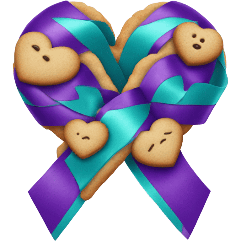 Purple teal Suicide awareness ribbon, cookie heart emoji