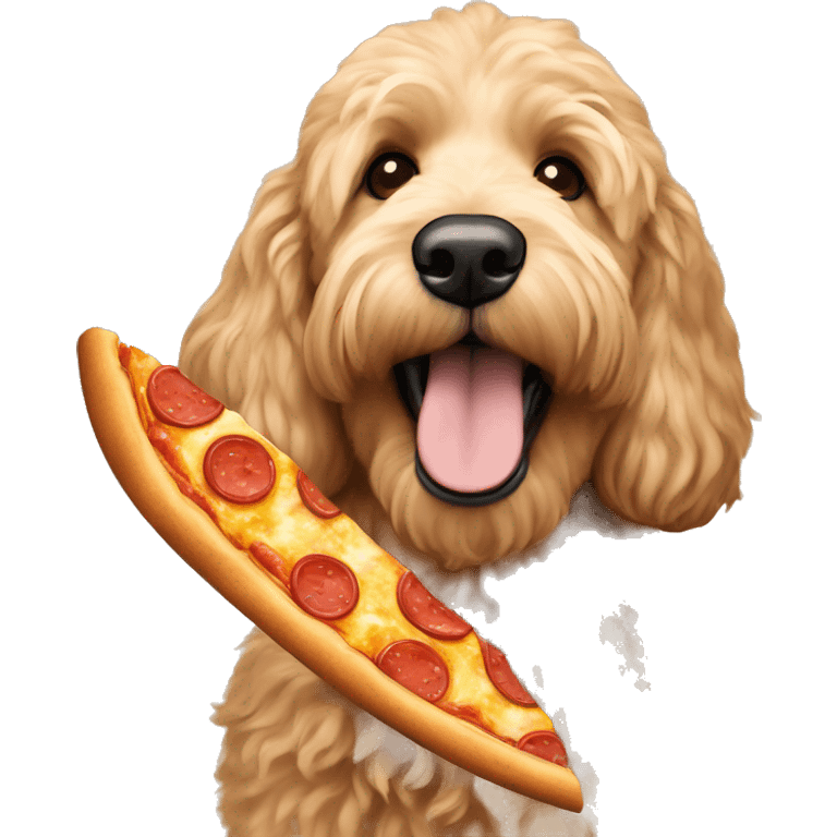 Goldendoodle eating pizza emoji