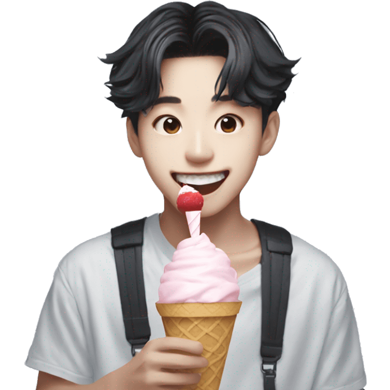 Hyunjin from stray kids eating ice cream emoji