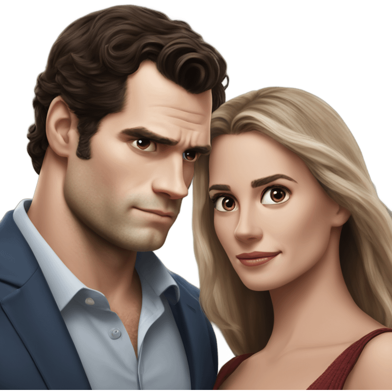 realistic photo of Henry Cavill holding hands with a beautiful woman  emoji