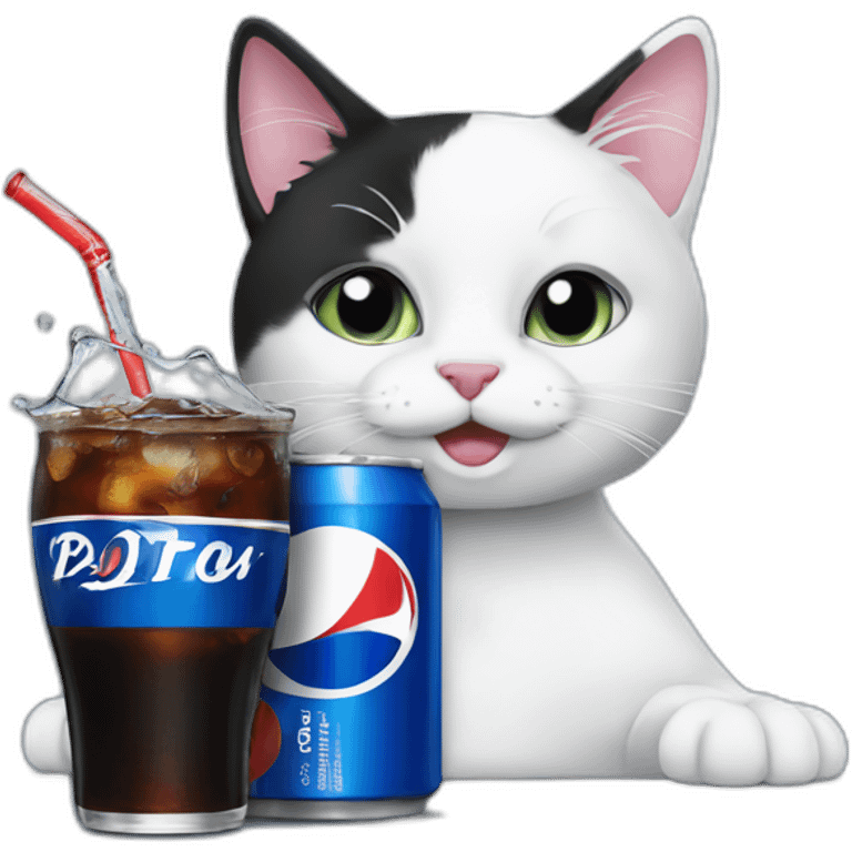 Black and white cat drinking pepsi emoji