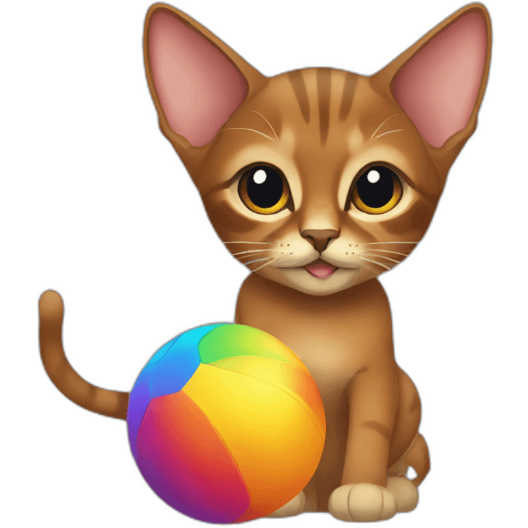 Abyssinian cat play colorful ball emoji