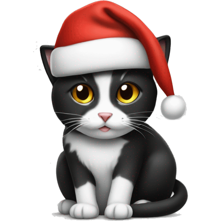 black and white cat with santa hat on emoji