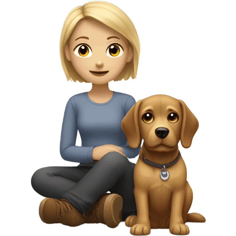 short blonde girl with brown dog  emoji