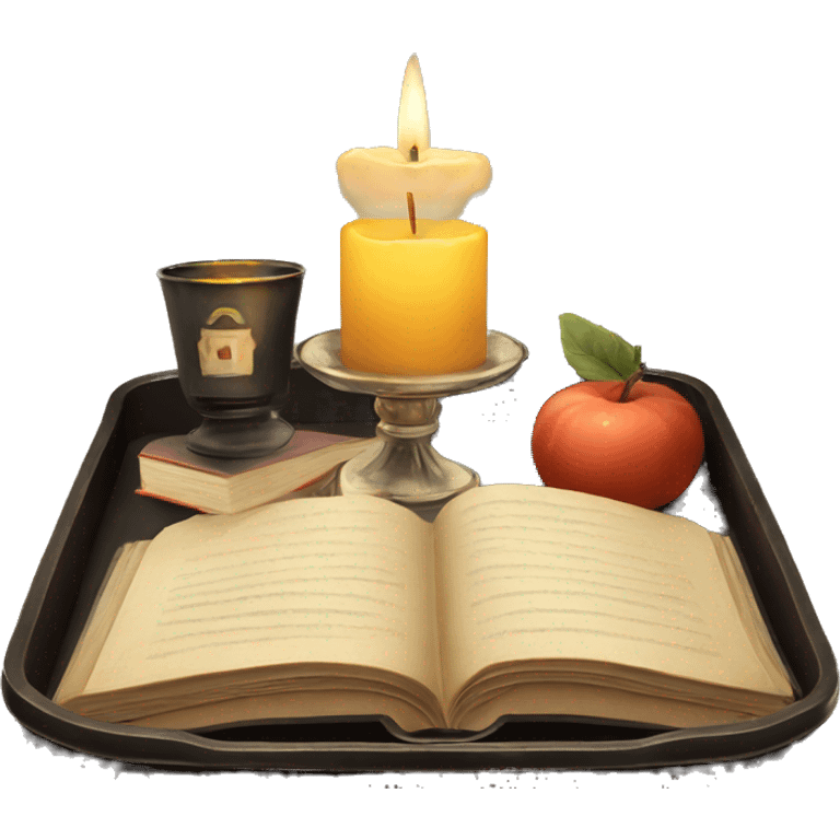 vintage tray with books and candle emoji