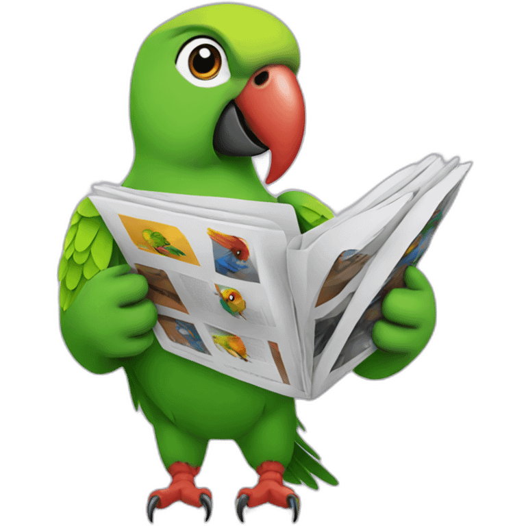 parrot with a magazine emoji