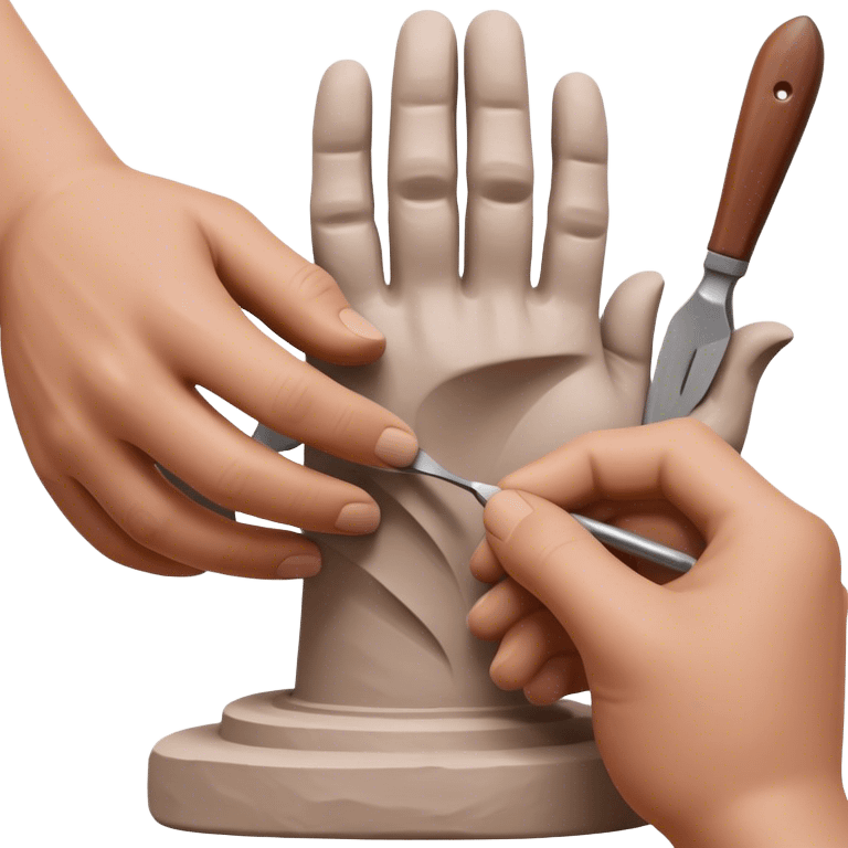 Sculpting icon, hands shaping clay, sculpting tools, unfinished sculpture, textured surface, minimalistic style, clean lines, transparent background. emoji