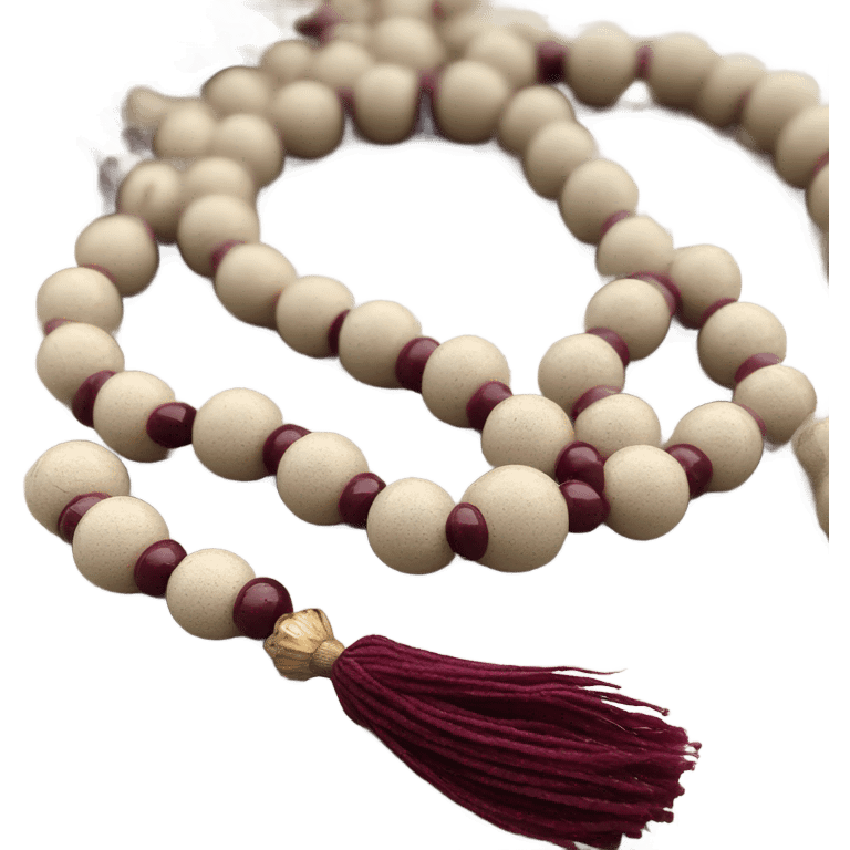 Beige mala beads with burgundy teasel  emoji