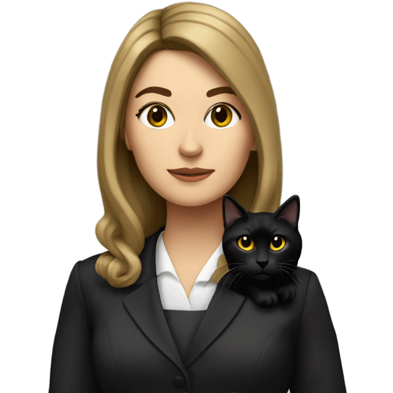 brunette hair woman lawyer with a black cat emoji