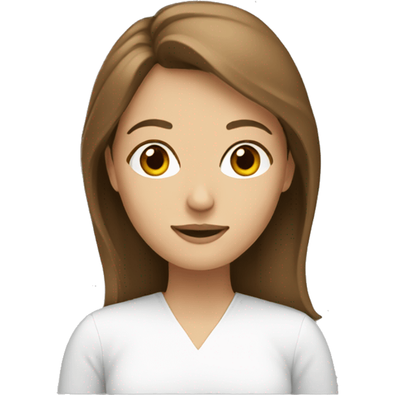 White women with brown hair studying emoji