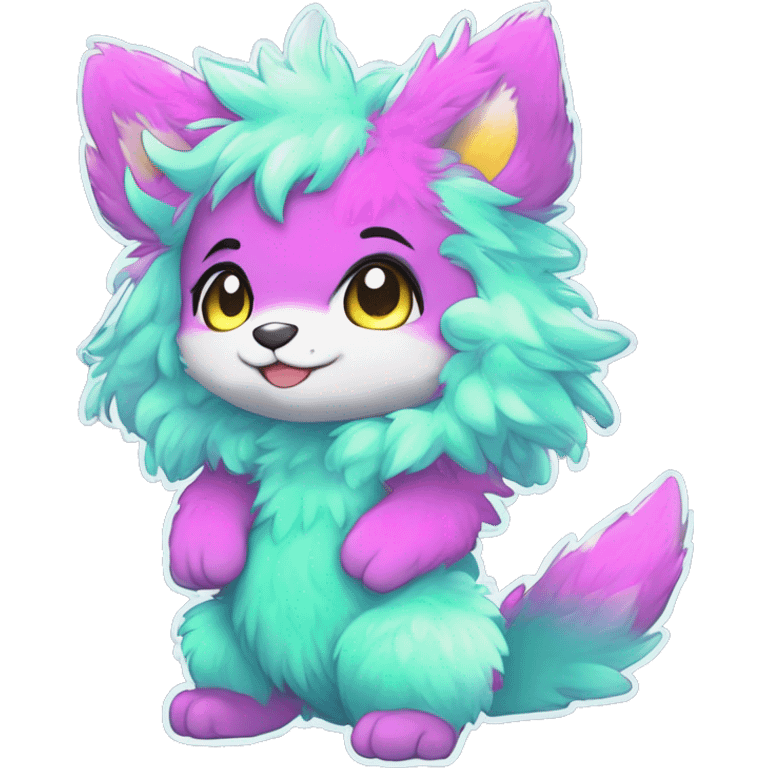 Anthro Scalie Fluffy Cool Cute Magical Shiny Colorful Neon Vibrant Colors Sparkle Kemono-style Chibi Fantasy-Animal-Fakémon-Pokémon-Hybrid Fur Sona Aesthetic Full Body emoji