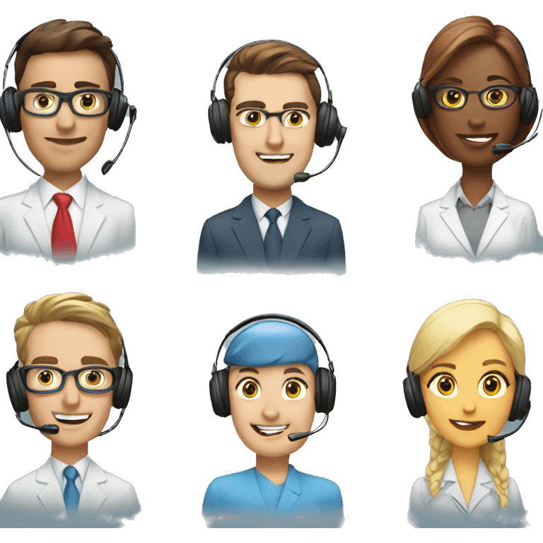 a team of 4 sales agents wearing a headset emoji