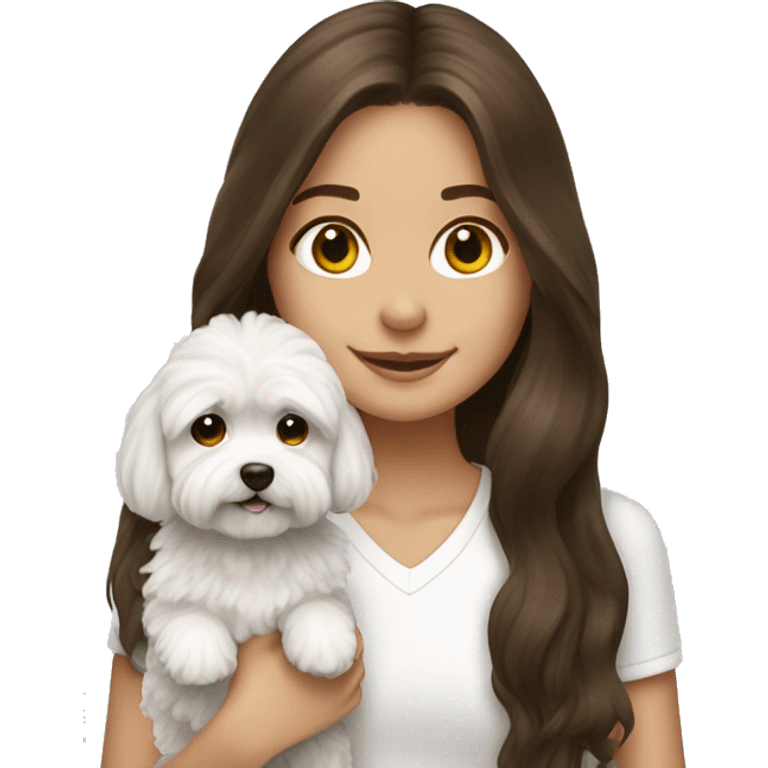 Brunette long haired girl with white maltipoo emoji