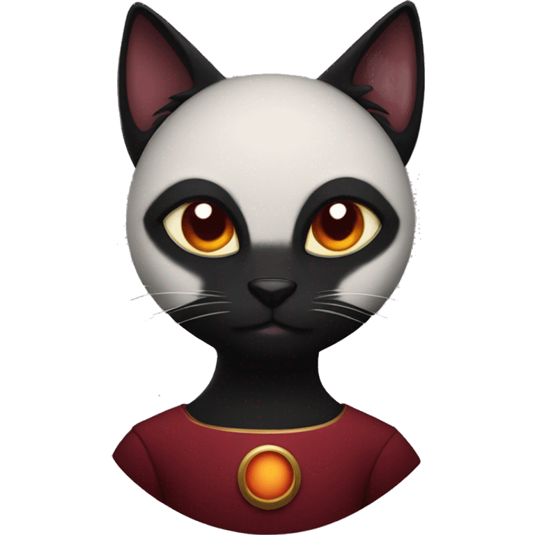 Smart black cat ,  in dark red dress , with planets in the front  emoji