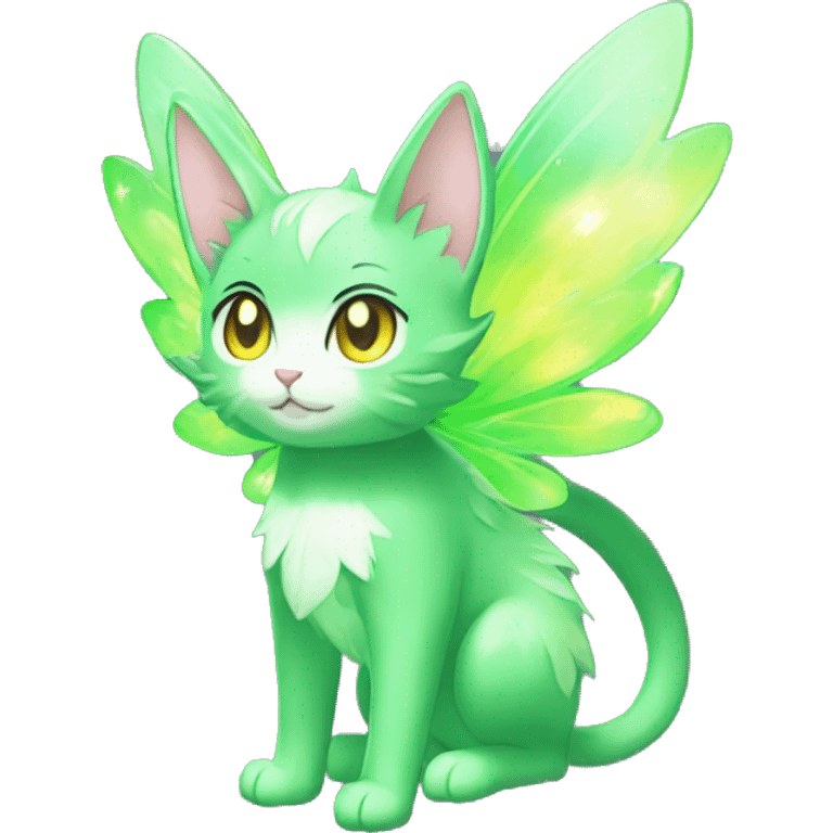 Shiny Sparkly Grass-type-Fairy-type-Fakémon-Cat full body emoji