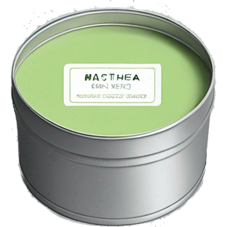 matcha scented candle in silver tin with minimalistic label realistic emoji