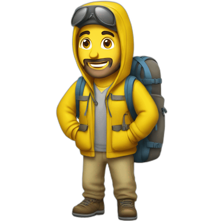 Armenian tourist men in yellow clothing with the rucksack emoji