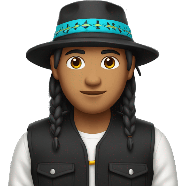 native american with a black bucket hat and a black vest emoji