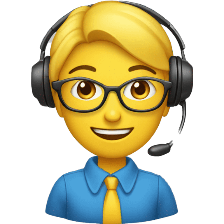 Você é um atendente de telemarketing crie uma emoji com uma blusa amarela e um fone com mãos no computador teclando na blusa adicione a letra M em azul emoji