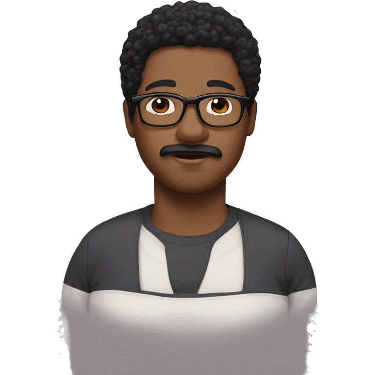 african american man with a mustache and short black hair and glasses, pregnant emoji