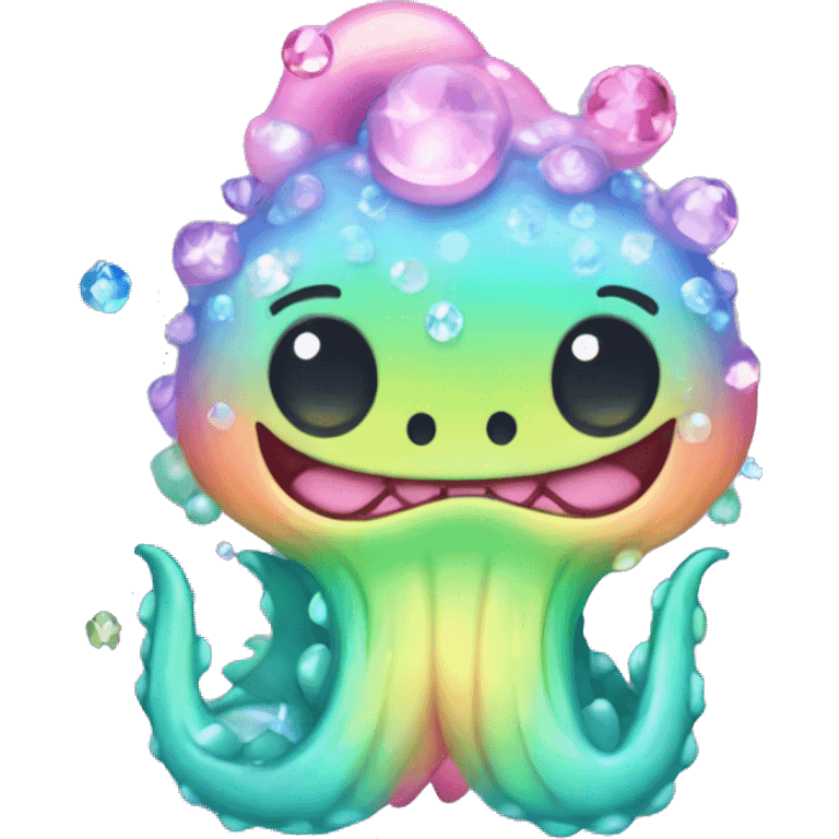 Kawaii rainbow pastel bedazzled sea monster    emoji