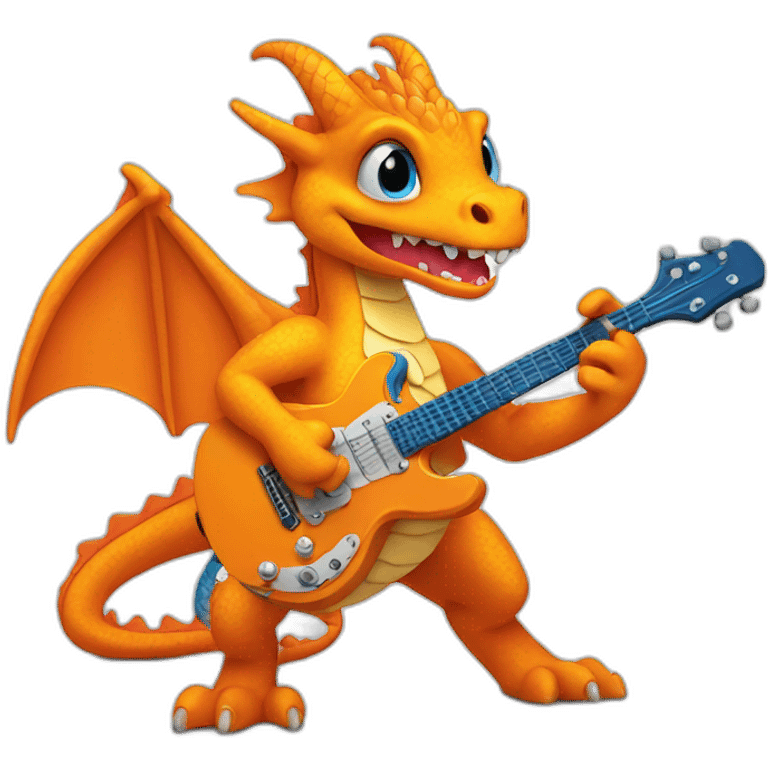 cute cartoon orange dragon playing blue guitar emoji