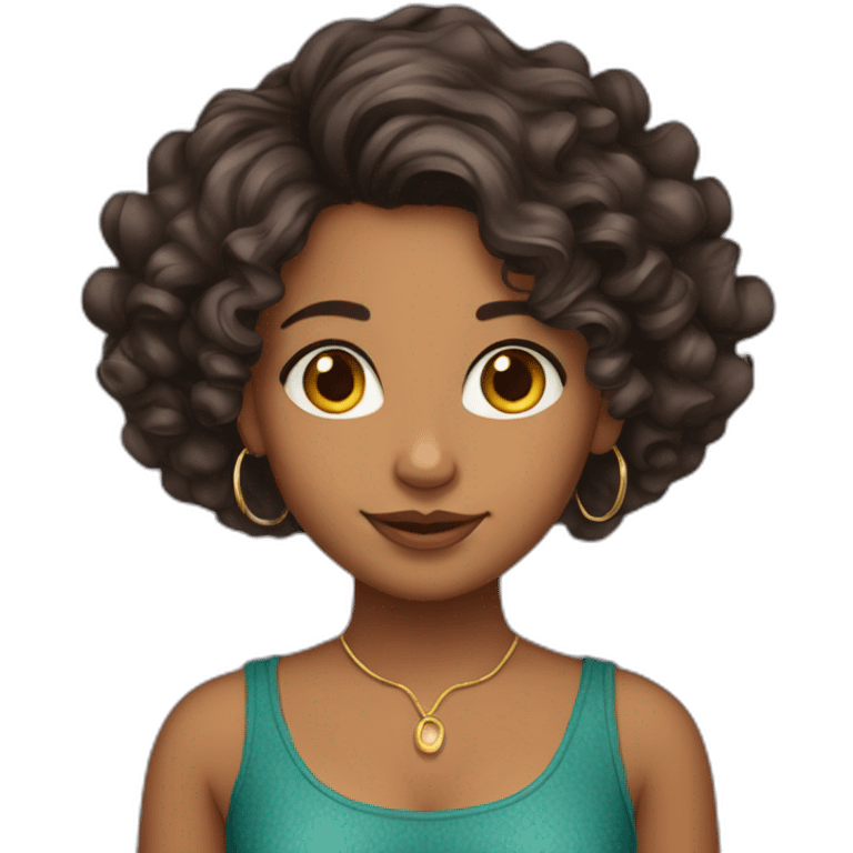 Indian girl wavy curly hair medium skin that is tanned with hoop earrings emoji