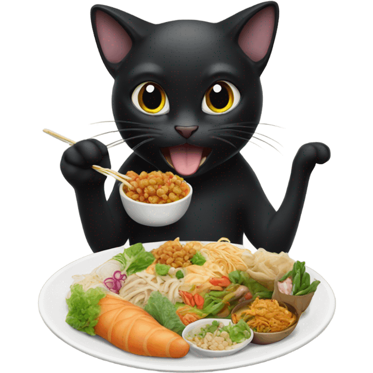 Black Cat eating Thai food emoji