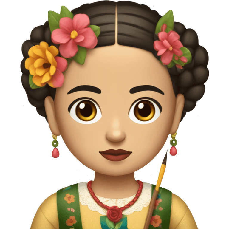 full body frida kahlo unibrow kid with paintbrush emoji