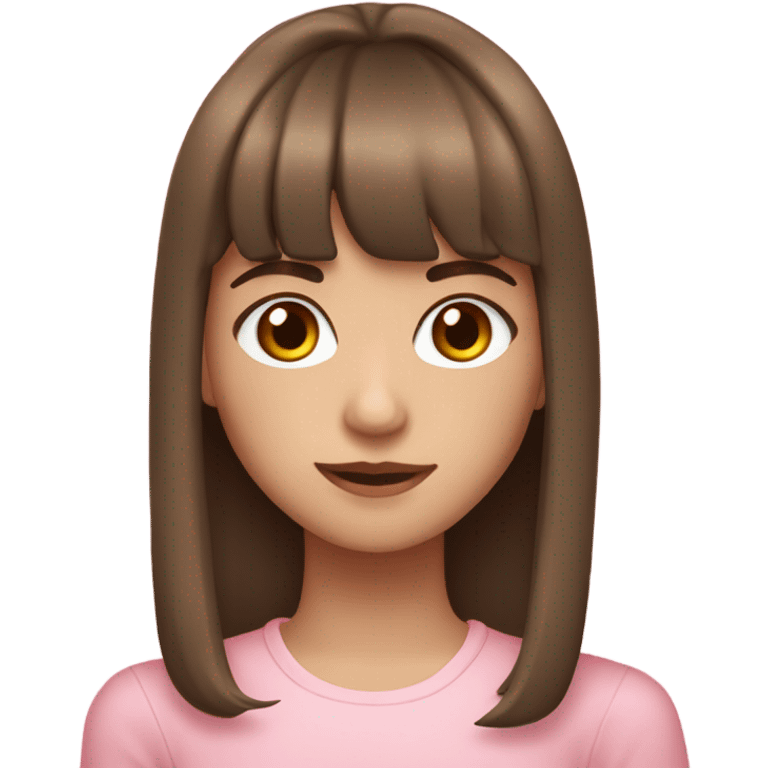 Woman 22 years old, Brown hair with bangs and light Eyes - Girly Pink aesthetic emoji