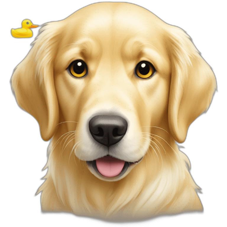 English cream golden retriever with small yellow duck dog toy emoji