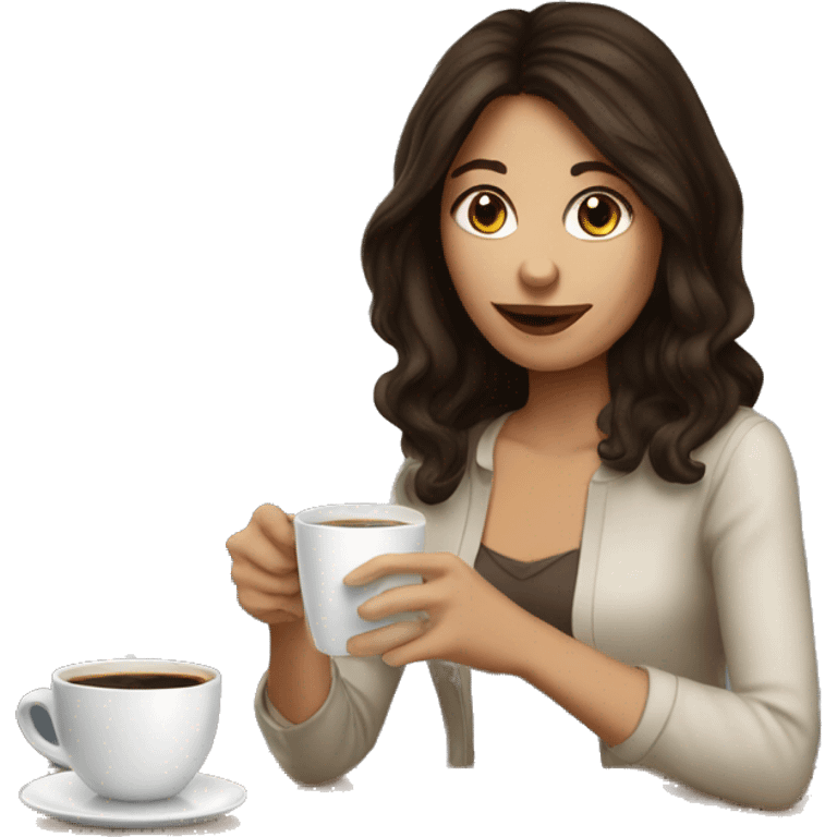 beautiful brunette girl drinks coffee emoji