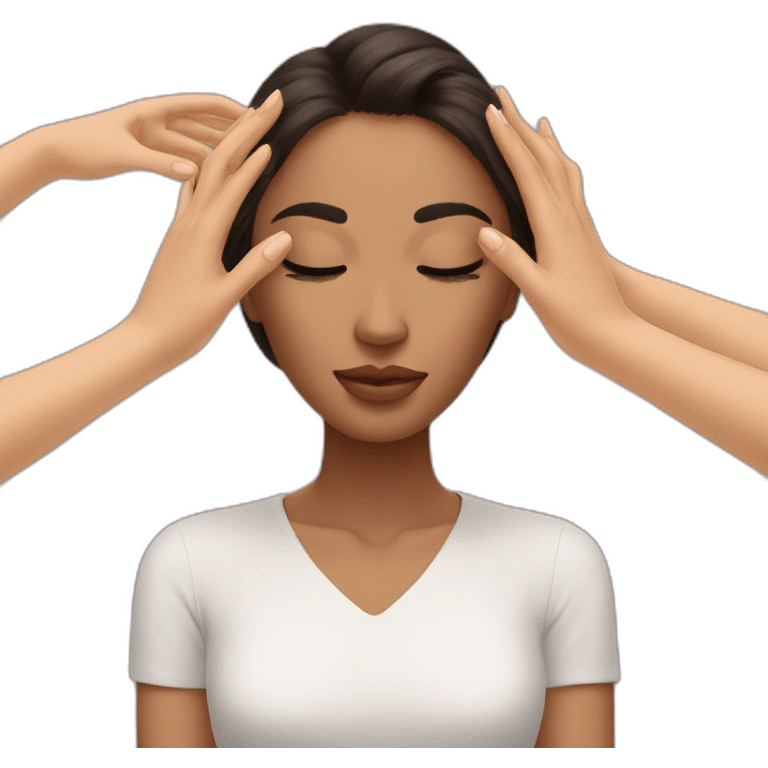 woman with open eyes gets a head massage from two hands emoji