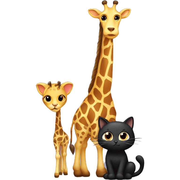 Black cat leaning onto a giraffe  emoji