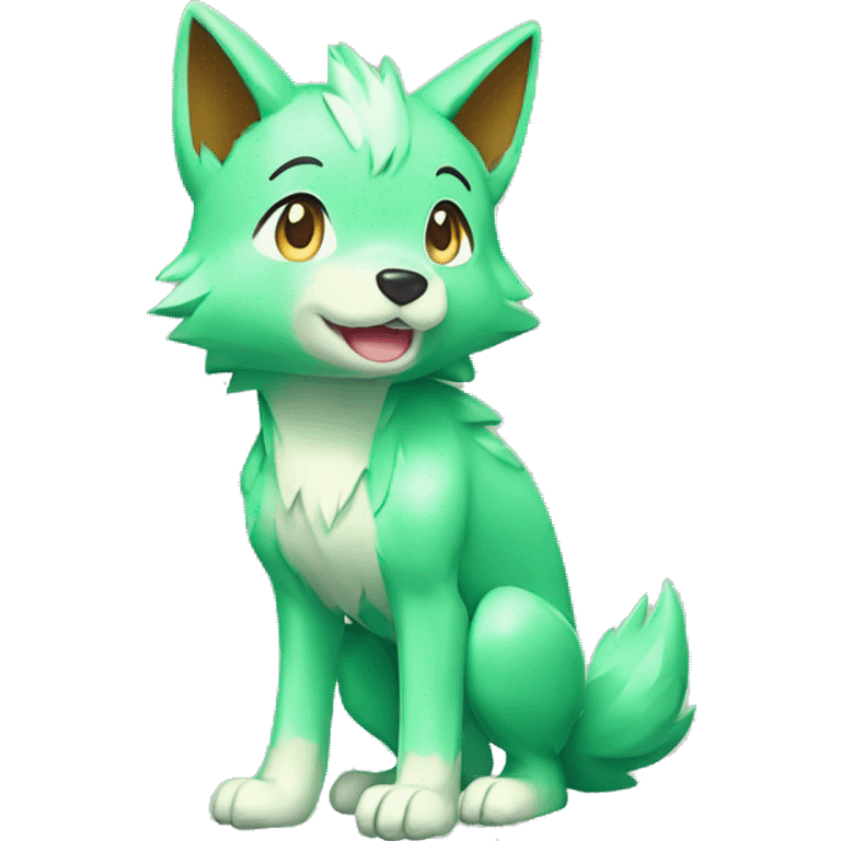 Cute Shy Shiny Light-Green Fakémon-Wolf-Pokémon Full Body emoji