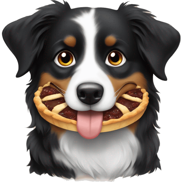 Small black australian shepherd dog eating pie  emoji