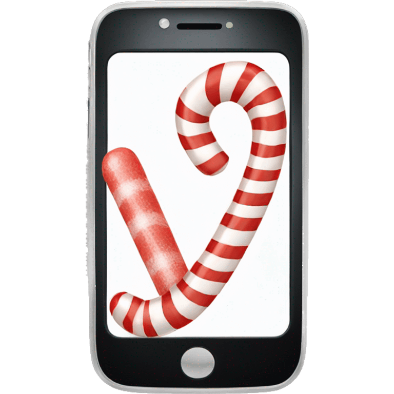 Cell phone with a candy cane on the screen emoji