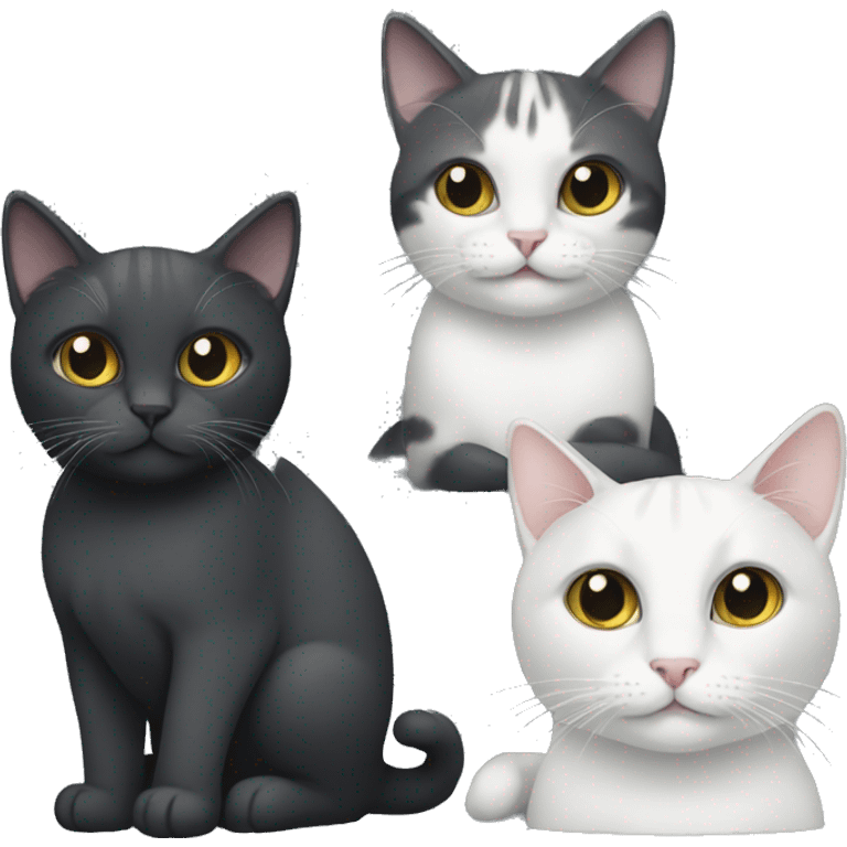 two cats: one that is dark grey and white, and one that is black emoji