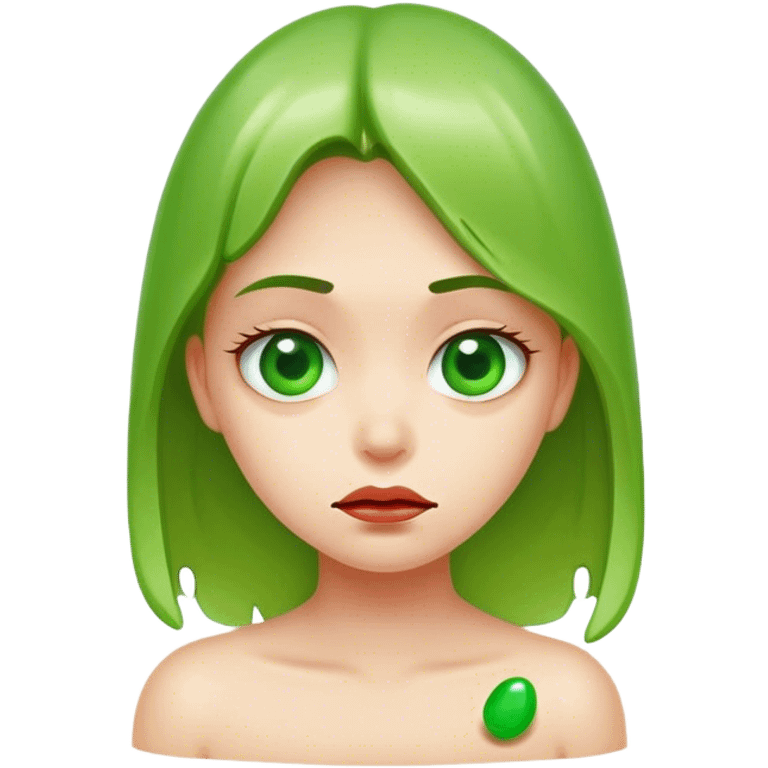 Jelly bean green half frown female  emoji