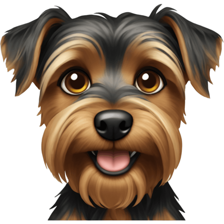 A mainly black with brown eyebrows and bottom snout dog Yorkshire-terrier/yorky mix emoji