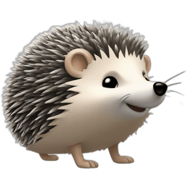 Hedgehog gray quills one black ear one white ear full body emoji