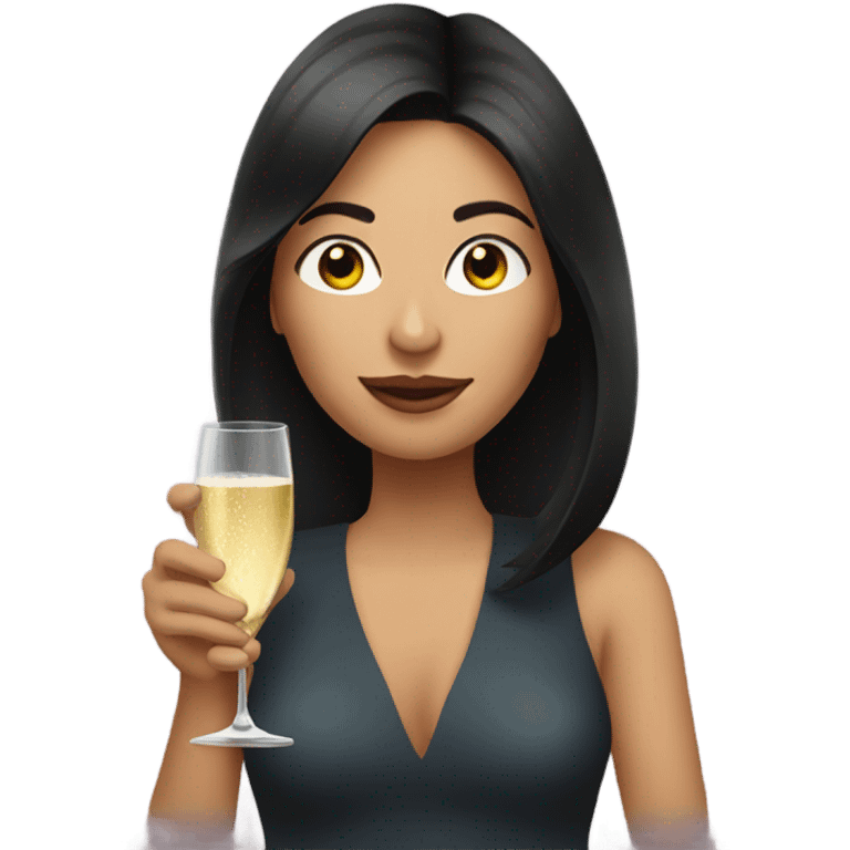 Woman with dark hair drinking champagne  emoji