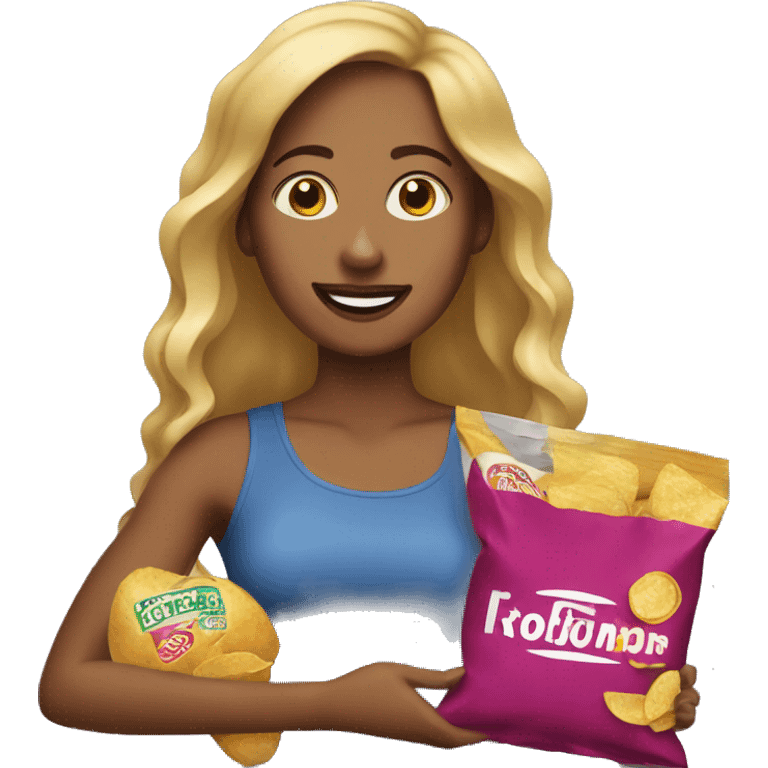 woman holding a pack of potato crisps emoji