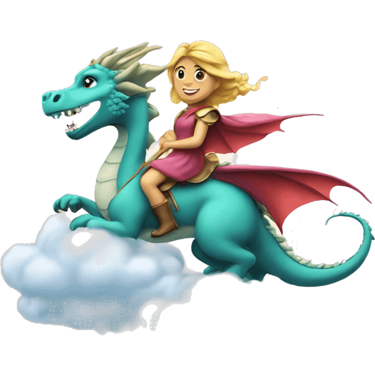 A princess riding a friendly dragon through the clouds. emoji