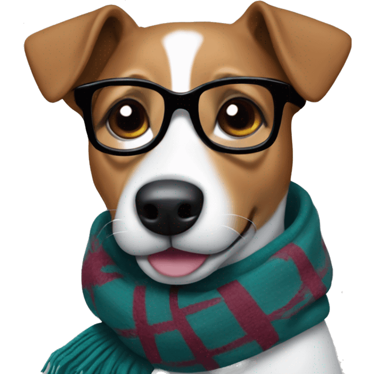 Jack russel terier wearing glasses and jacket and gloves and scarf emoji