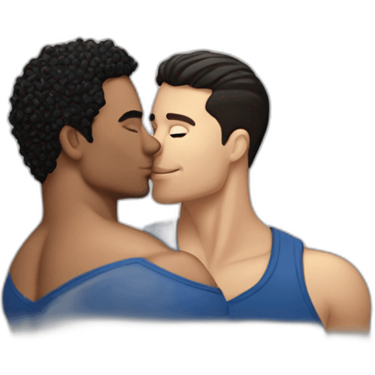 Sexy-fit-pose-Latino-male-and-caucasian-male-interracial-kissing emoji